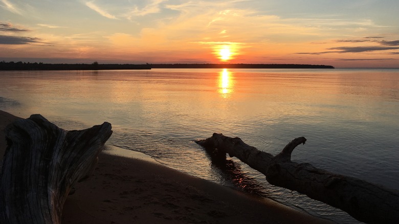 Sun sets on Lake Superior over Wisconsin's Apostle Islands