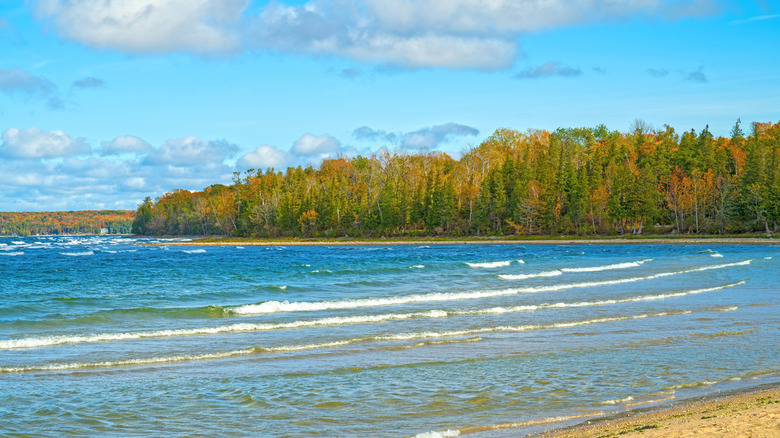 A shallow, sandy Lake Michigan beach in Peninsula State Park