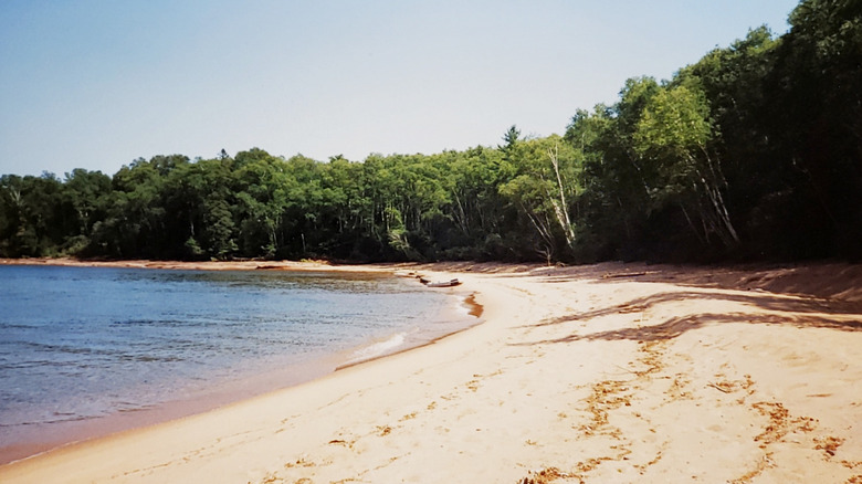 Bear Island's famous sandy beach on Lake Superior, on a sunny day