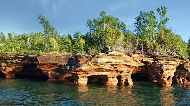 the rugged sea caves in Devils Island, carved over a millennia by Lake Superior's strong waves and ice