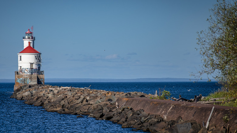 Rocky pathway leading up to Superior Entry Lighthouse in Wisconsin Point, Superior, Wisconsin