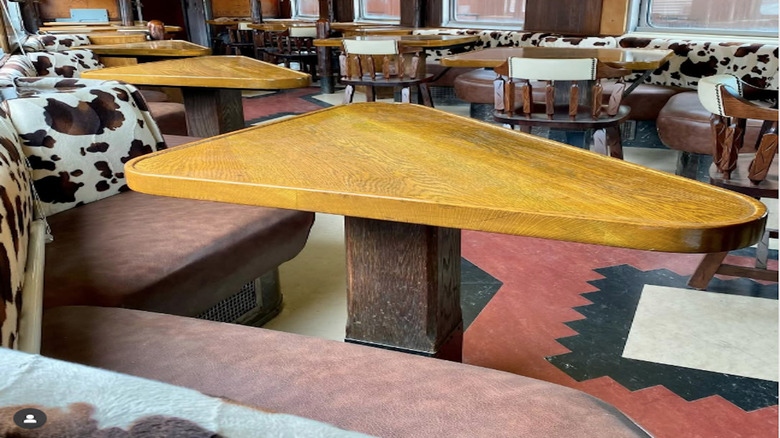 Tables and seats in bar car on the Bed & Breakfast Train, Wisconsin