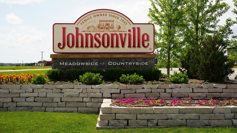 The Johnsonville sign in Sheboygan Falls, Wisconsin on a sunny day