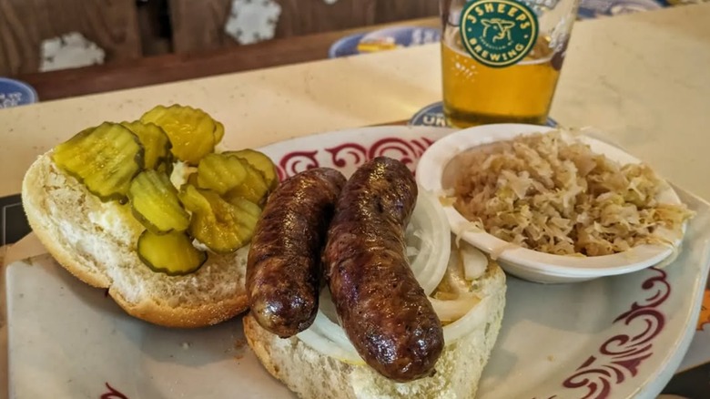 A bratwurst sandwich from Sly's Midtown Saloon in Sheboygan, Wisconsin