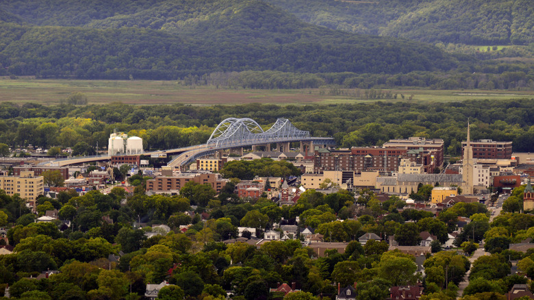 An aerial view of downtown La Crosse