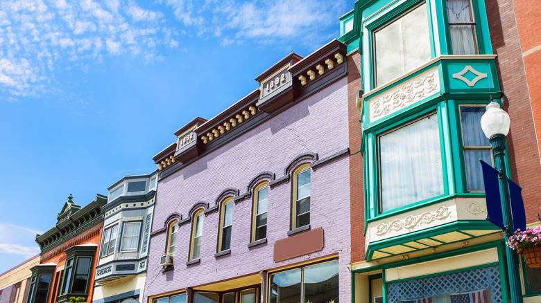 Colorful historic buildings in downtown Evansville