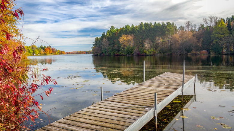 A dock in the Apple River in Amery, Wisconsin