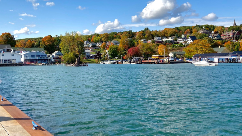 Houses in Bayfield, Wisconsin along the hill overlooking Lake Superior