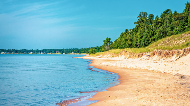 A sandy beach along Lake Michigan in Whitefish Dunes State Park