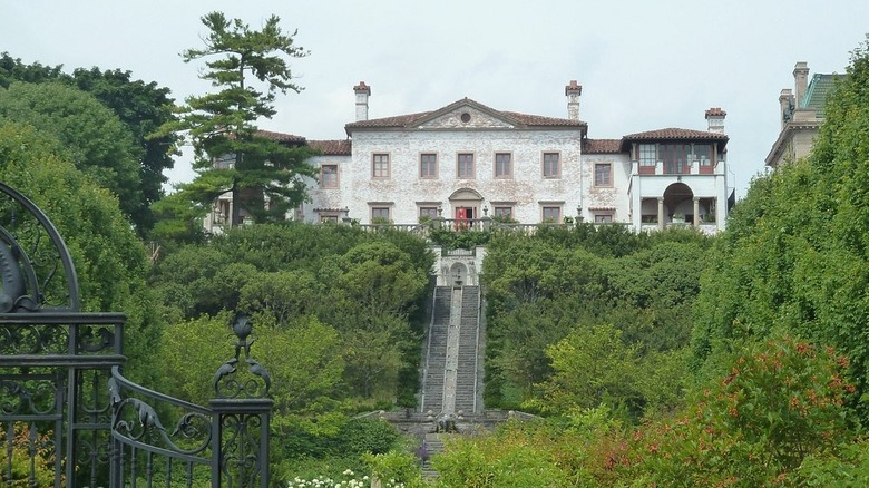 A view of the water staircase cascading down the hillside of Villa Terrace