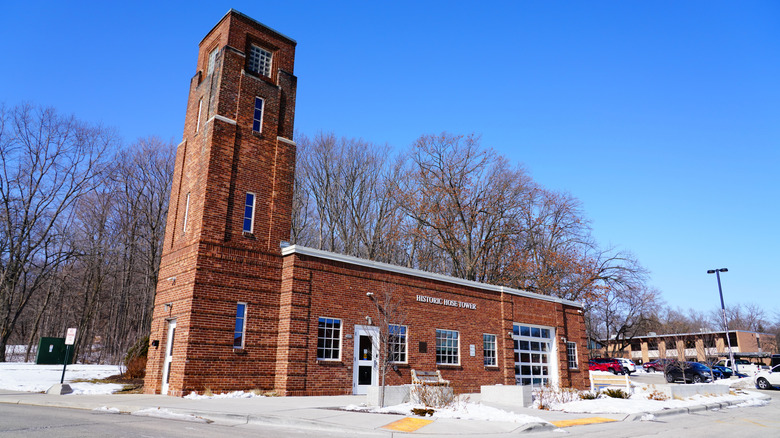 historic hose tower, downtown Greendale, Wisconsin