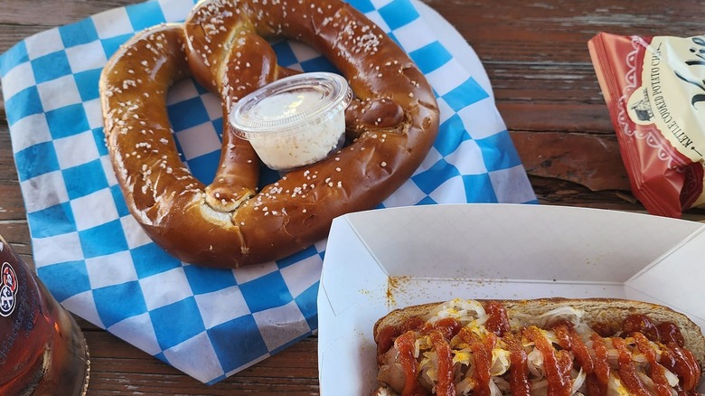 German food laid out at Petrifying Springs Biergarten