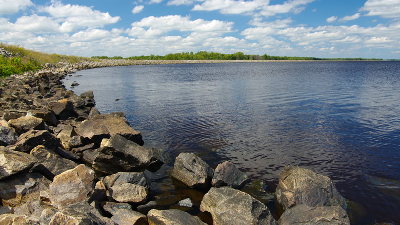 A rocky portion of Petenwell Lake's shoreline in Wisconsin