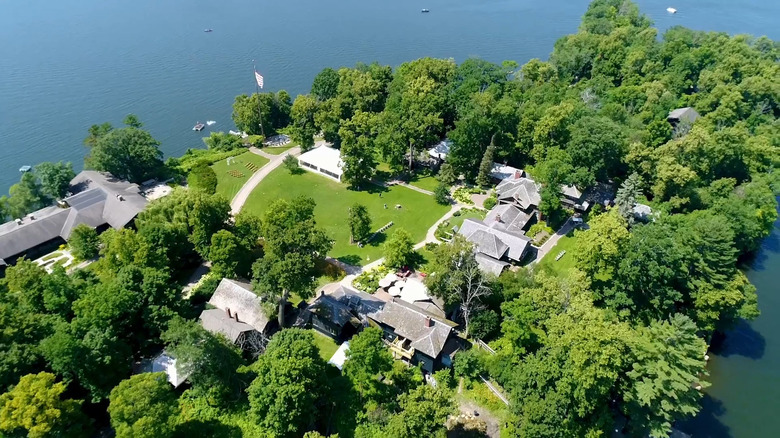 An aerial view of Stout's Island on Red Cedar Lake in Wisconsin