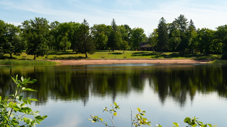 Interfalls Lake with sandy beach