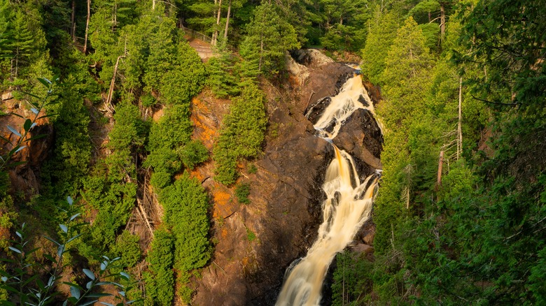 Pattison State Park waterfall flowing down hillside