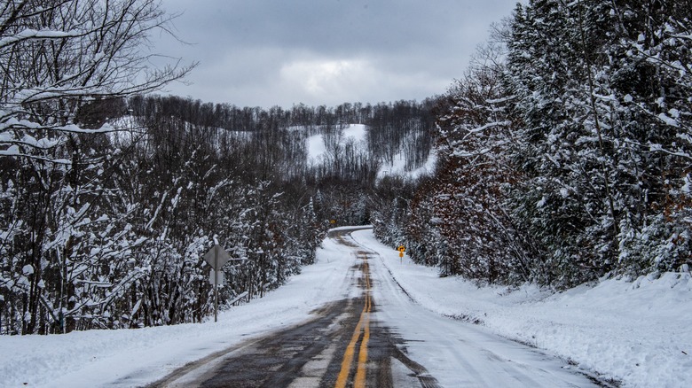 A snowy road in Hurley, Wisconsin