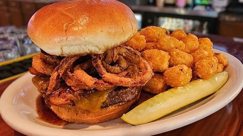A burger and tater tots from Ricks Eastside Pub and Grill