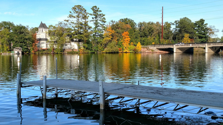 A wooden pier jutting out into Wisconsin's Rice Lake