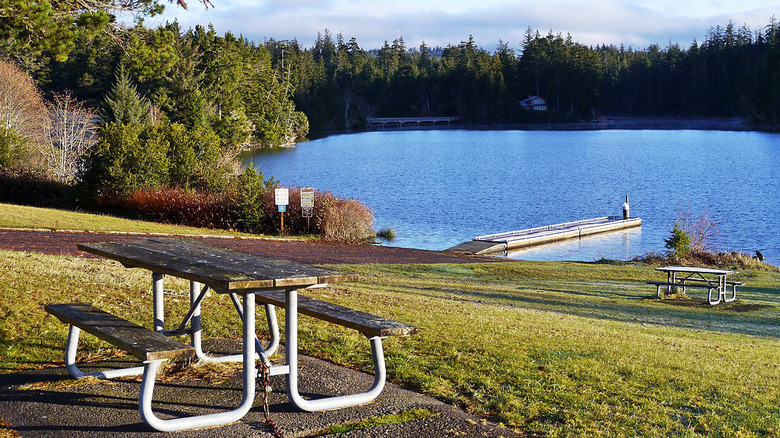 The day use area at Woahink Lake