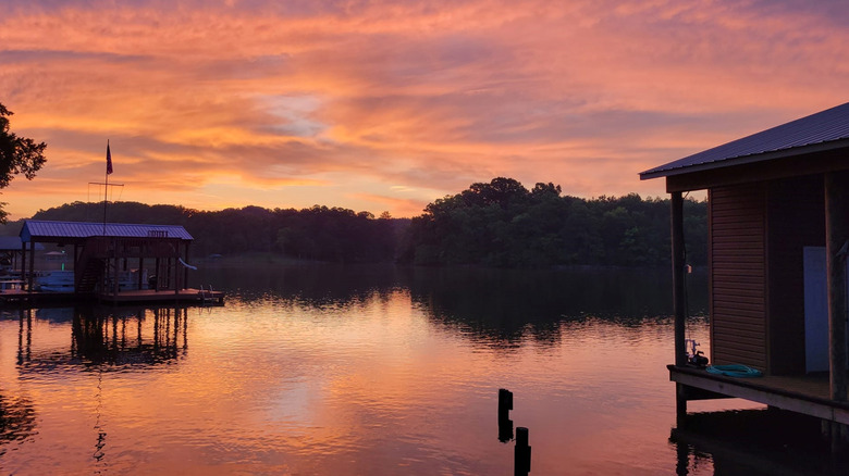Sunrise boardwalk shelters at Watts Bar Lake