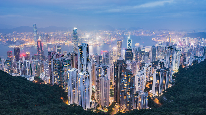 Aerial view of the Hong Kong cityscape