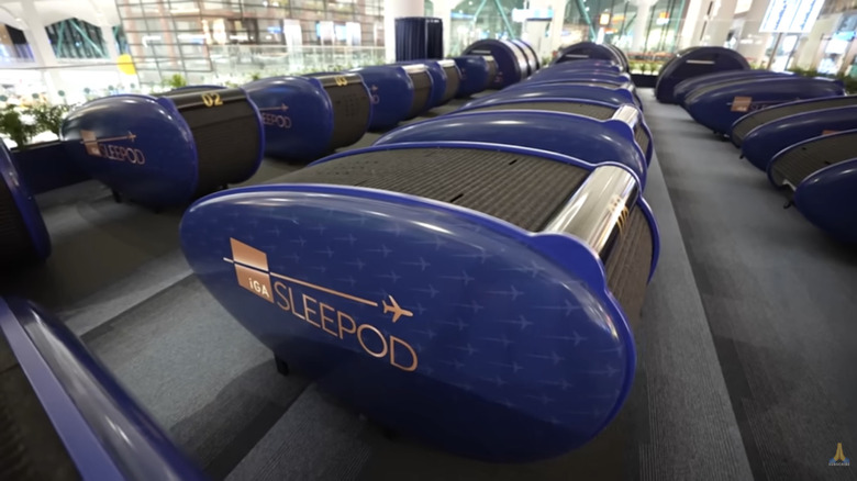 Oval-shaped sleep pods at Istanbul Airport