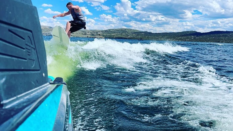 Wakeboarding at Alcova Reservoir near Casper, Wyoming
