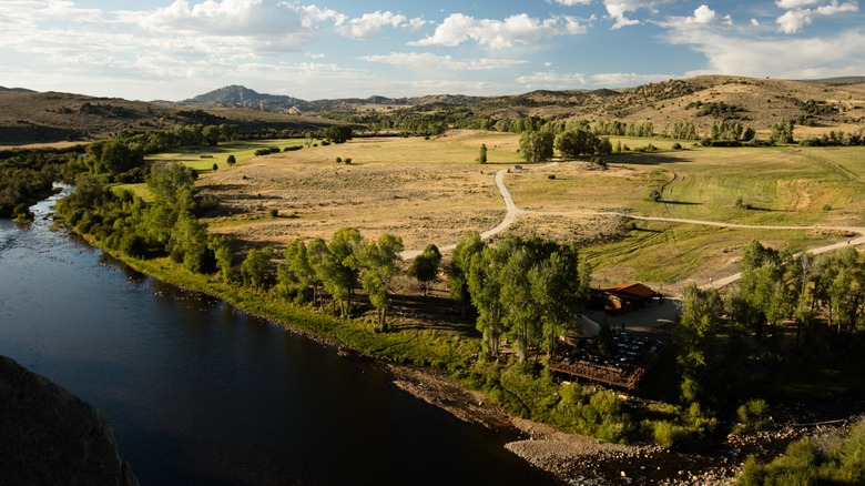 Aerial view of Platte Canyon Glamping site at Brush Creek Ranch
