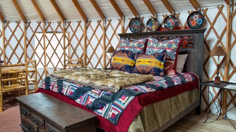 Interior of yurt bedroom