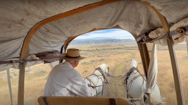 Riding in a covered wagon in Casper, Wyoming