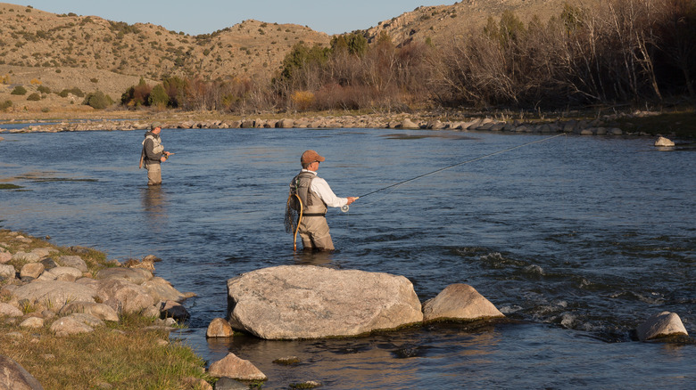 Men fishing in Fremont Canyon near Casper, Wyoming