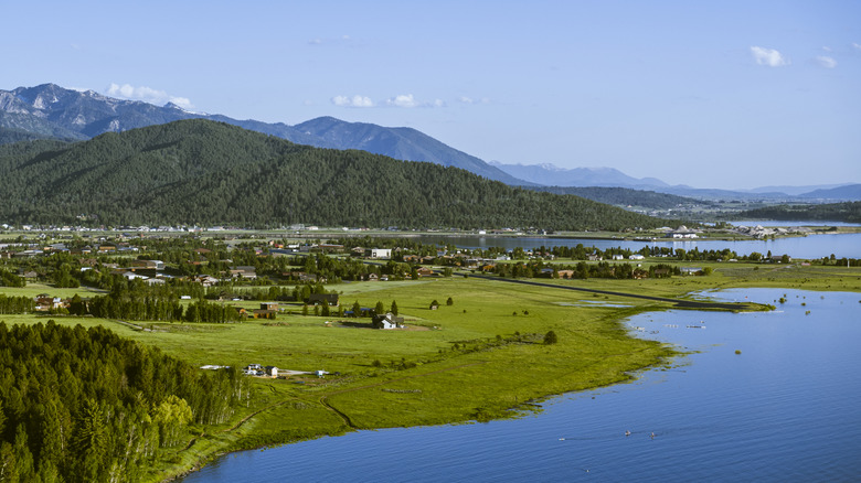 Aerial view of Palisades Reservoir and Alpine, WY