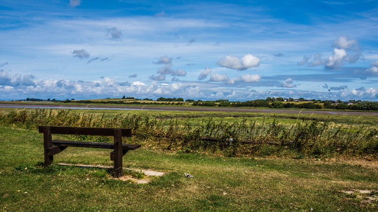A bench faces the river at Wyre Estuary Country Park