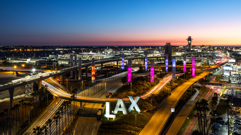 LAX aerial view at sunset