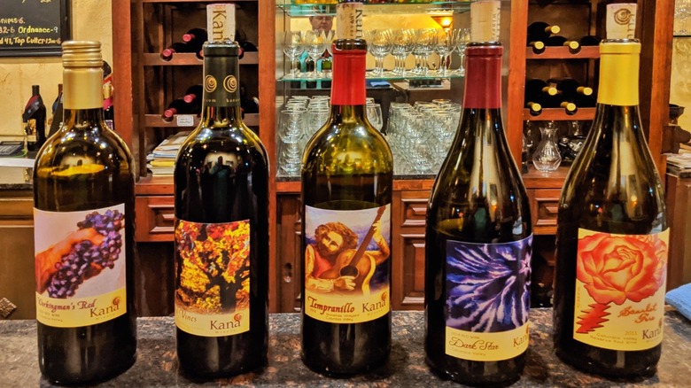 A line of bottles at Kana Winery in Yakima, Washington