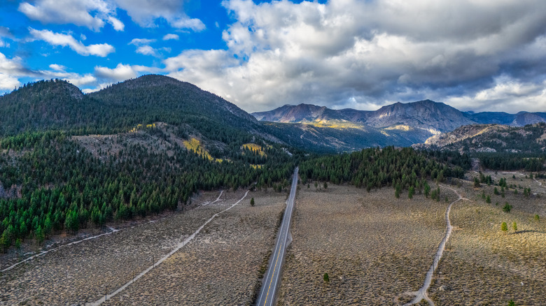 overhead shot of June Lake Loop and surrounding mountains