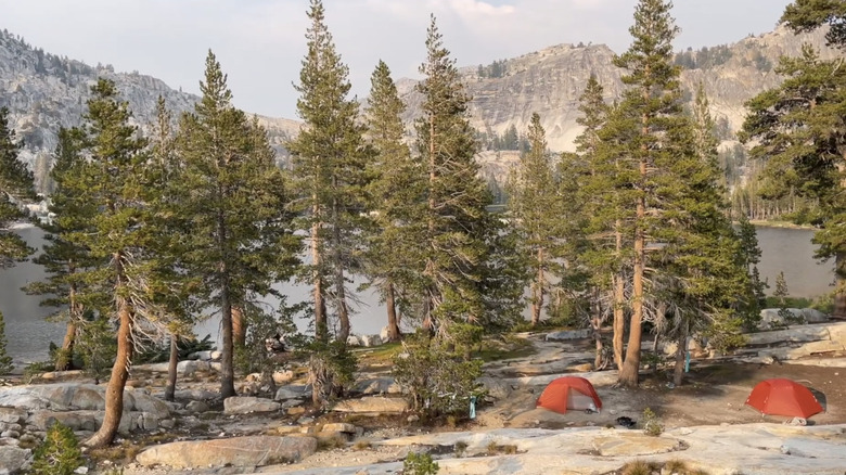Two red tents along the Benson Lake Loop