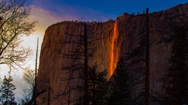 Horsetail Falls on El Capitan in Yosemite National Park