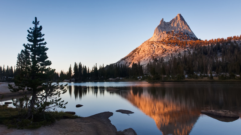 Cathedral Peak reflected in the waters of Upper Cathedral Lake