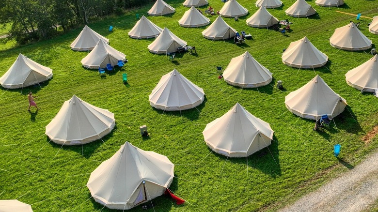 Aerial view of camping tents at Bethel Woods