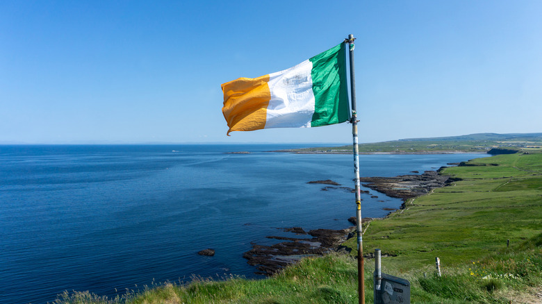 An Irish flag at the Cliffs of Moher