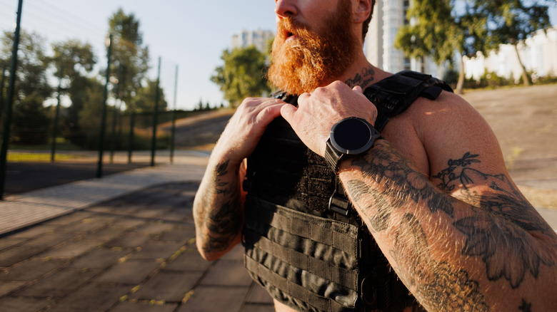 Man wearing weighted vest