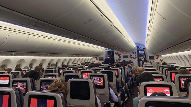 An overview of the coach class in an airplane