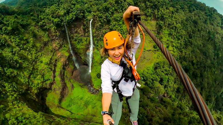 Ziplining over Tad Fane waterfall near Pakse, Laos