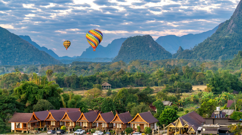 Hot air balloons over Vang Vieng, Laos
