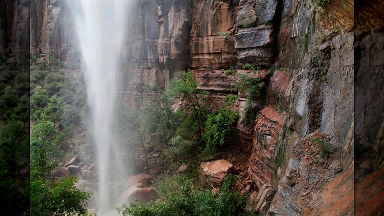 Waterfall at Weeping Rock in Zion National Park in Utah