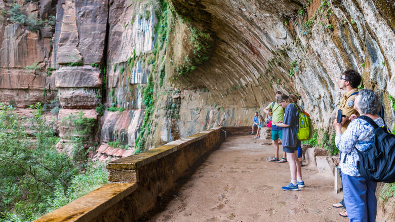 People at Weeping Rock in Zion National Park in Utah