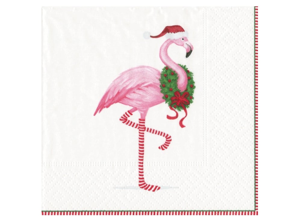 Island-themed Holiday Decorations: Christmas flamingo cocktail napkins