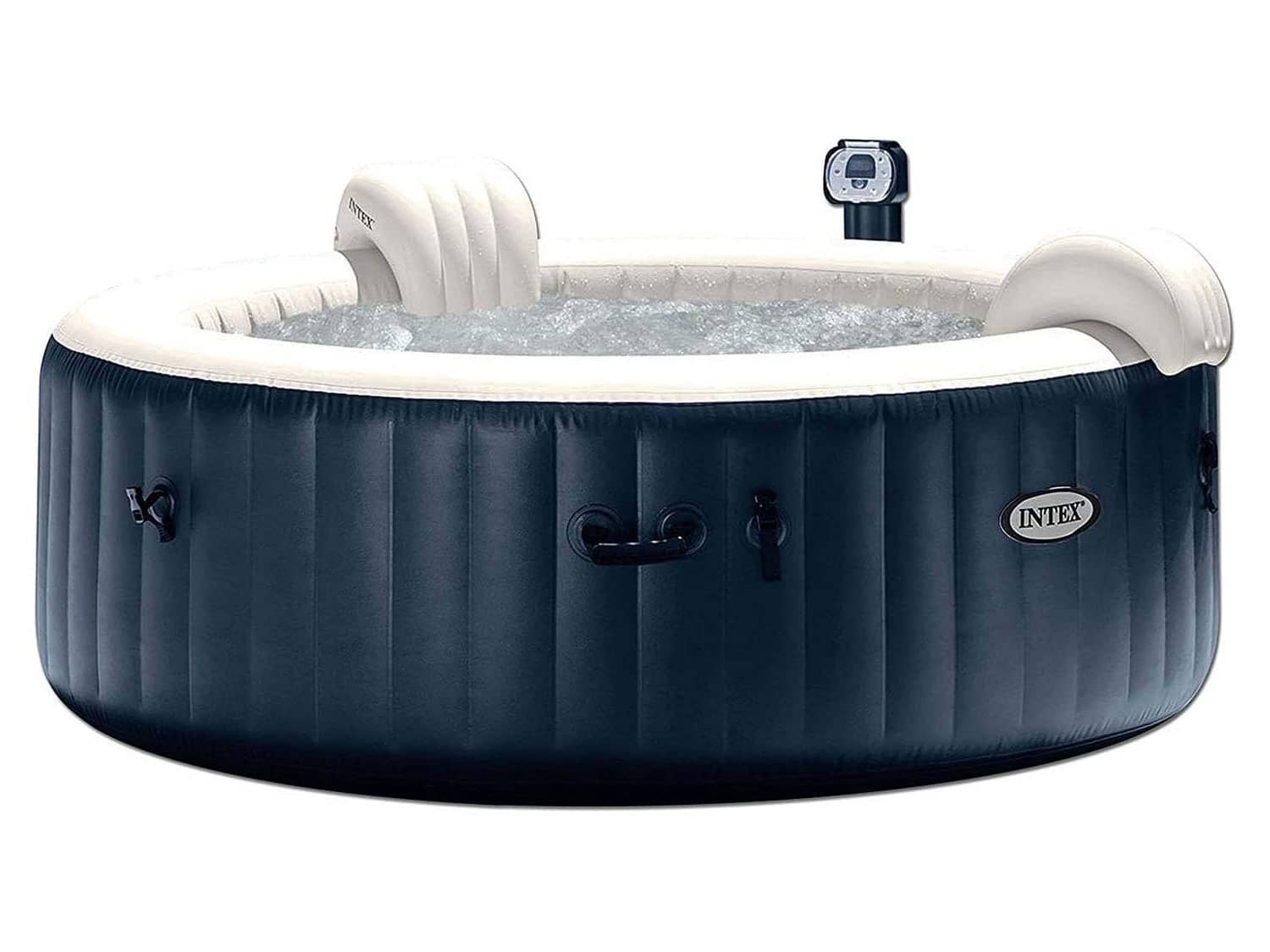 Intex 28409E PureSpa 6 Person Home Inflatable Portable Heated Round Hot Tub Spa 85-inch x 28-inch with 170 Bubble Jets and Built in Heat Pump, Blue